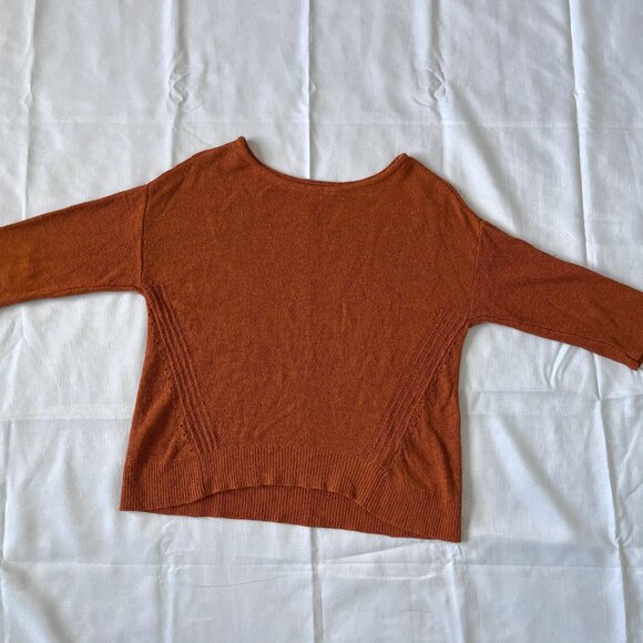 Anthropologie Mayfield Linen Sweater Rust Orange Small Boho Fall Pullover - Picture 5 of 10